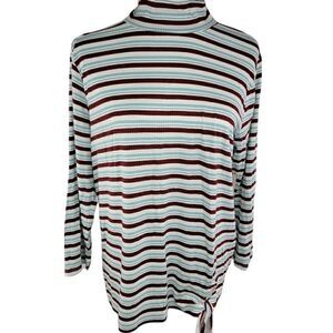 St John's Bay Claret Stripe Women's Long Sleeve Top Classic Blouse Size Large